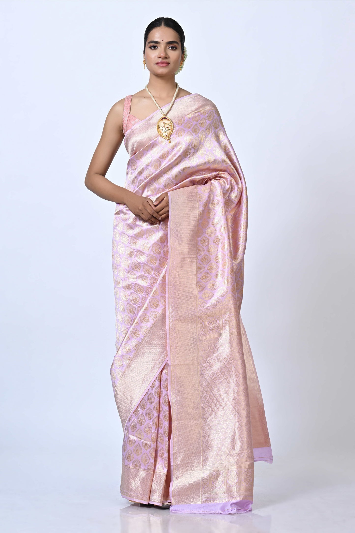 Silk Zari Weave Saree- Light Pink