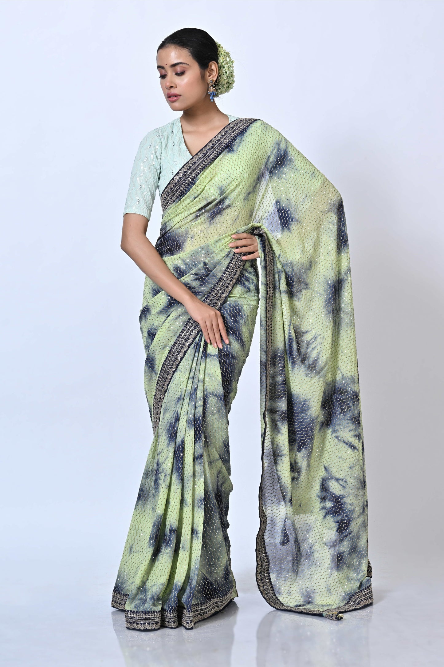 Georgette Saree With deep dye and Sequin Embellishment