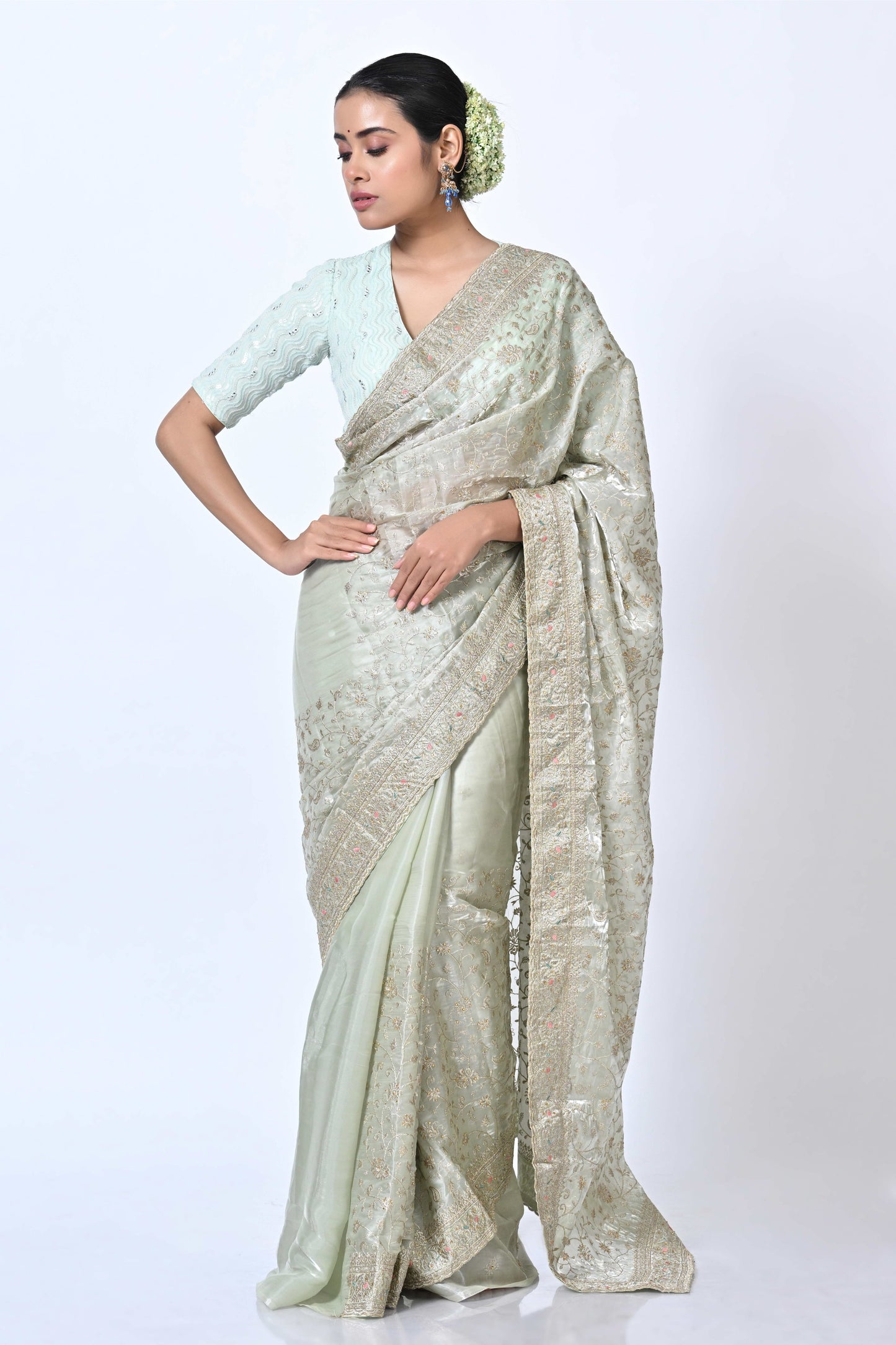 Tissue Saree With Zari Work