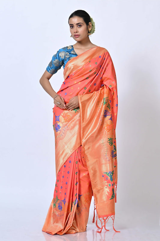 Light Orange Silk Zari Weave Saree