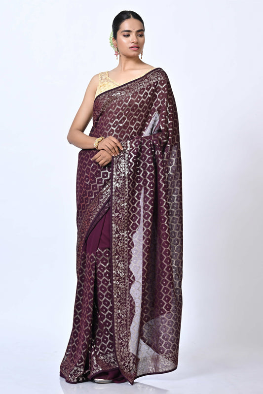 Georgette With Sequin Embroidery Saree