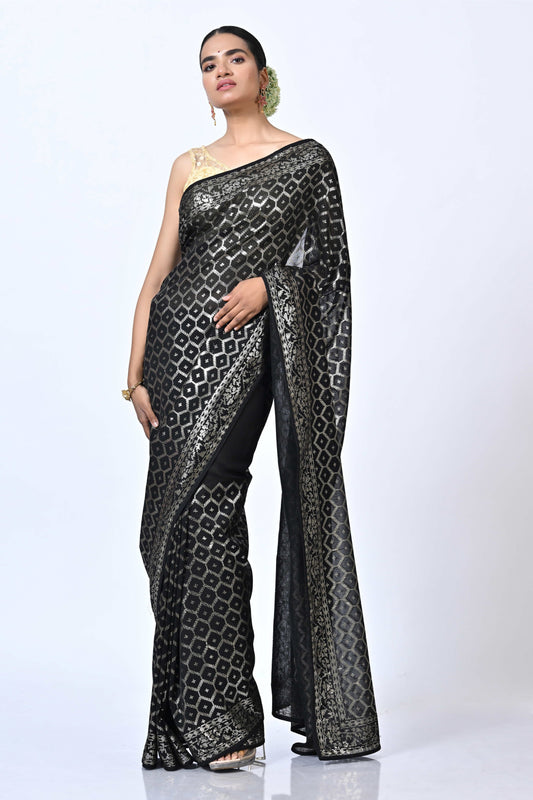 Black and Sliver Georgette With Sequin Embroidery Saree