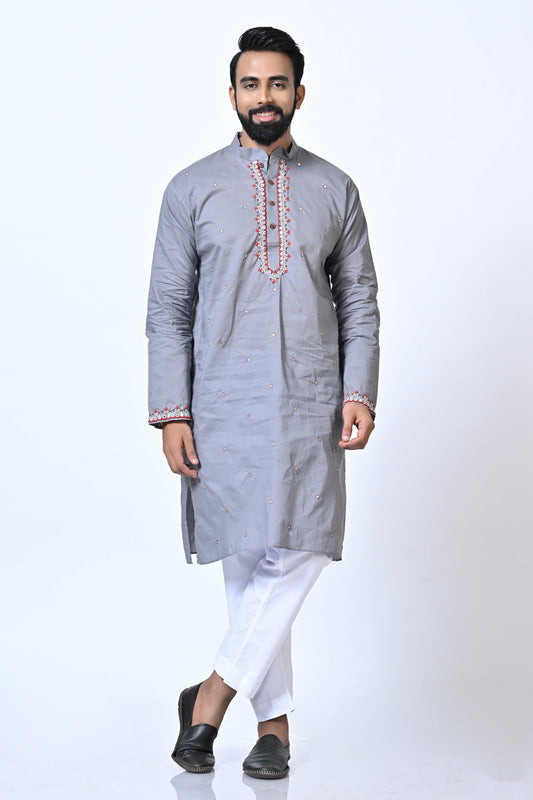 Cotton Kurta With Neck Embroidery