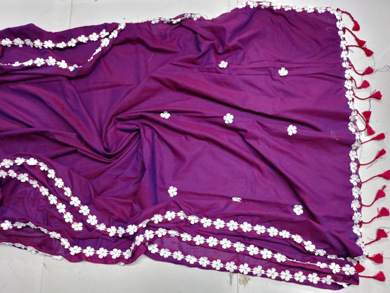 Cotton Saree with Lace Border